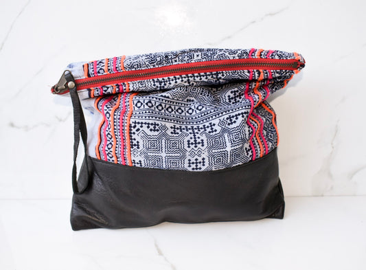Stainglass Large Clutch in Black Leather