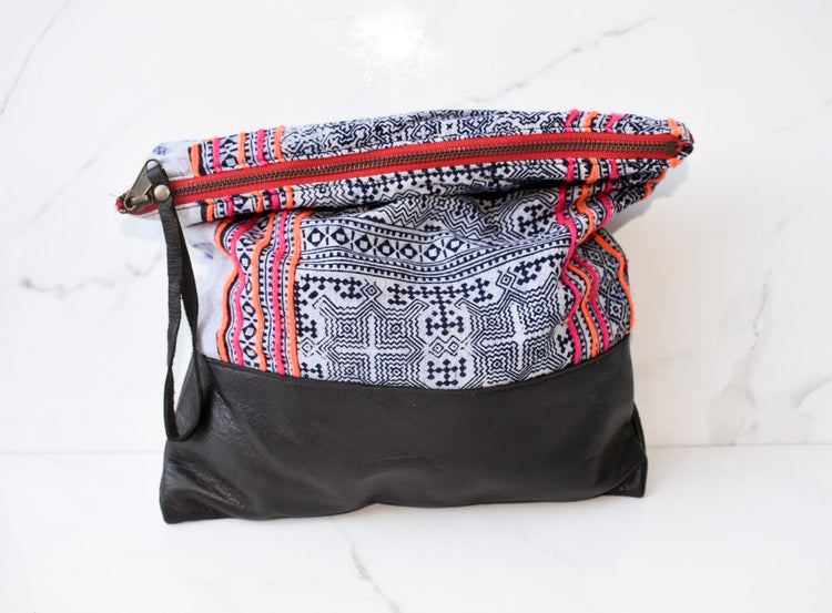 Stainglass Large Clutch in Black Leather