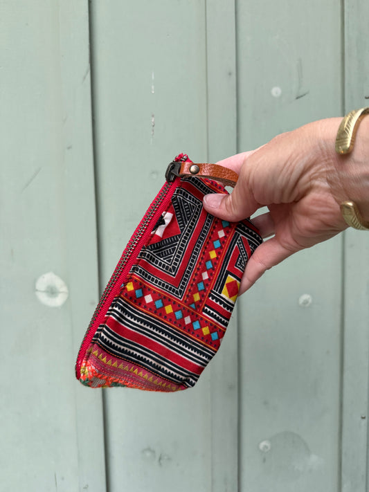 Harlow Moon in Red Vintage with Brown Leather Wristlet