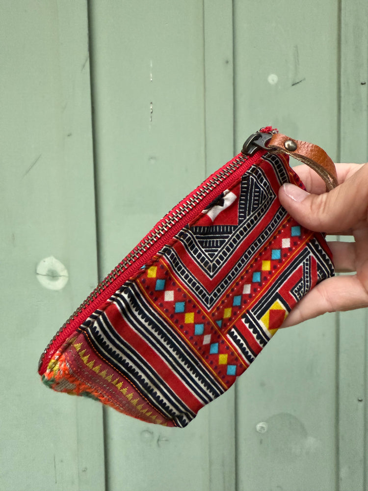 Harlow Moon in Red Vintage with Brown Leather Wristlet