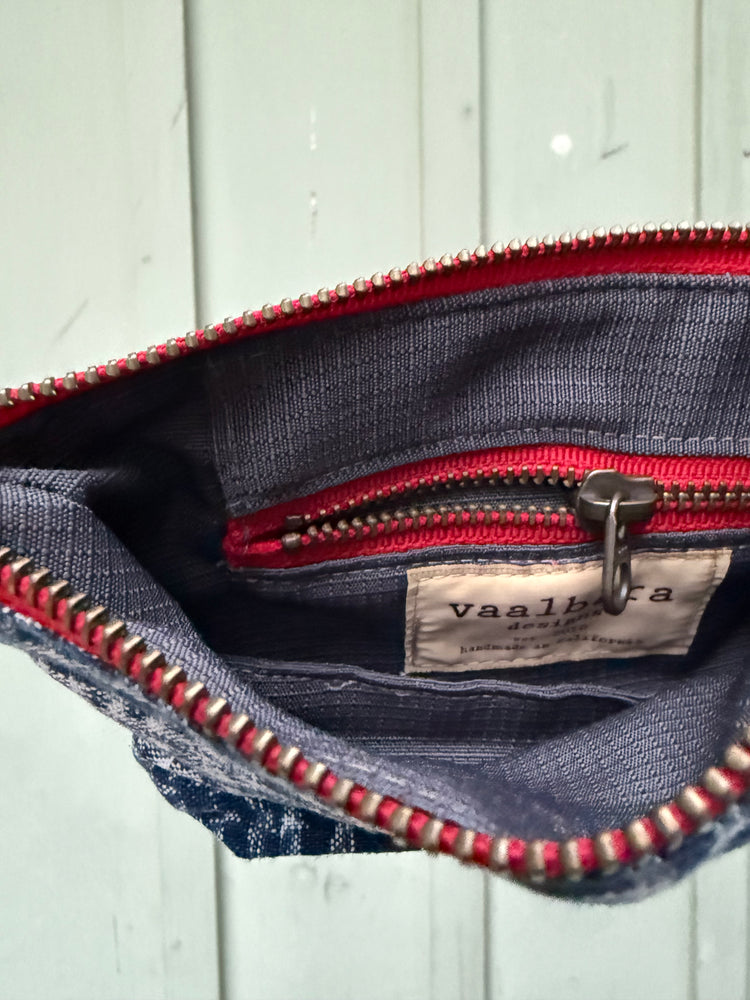 Harlow Moon in Blue Ikat with Black Leather Wristlet