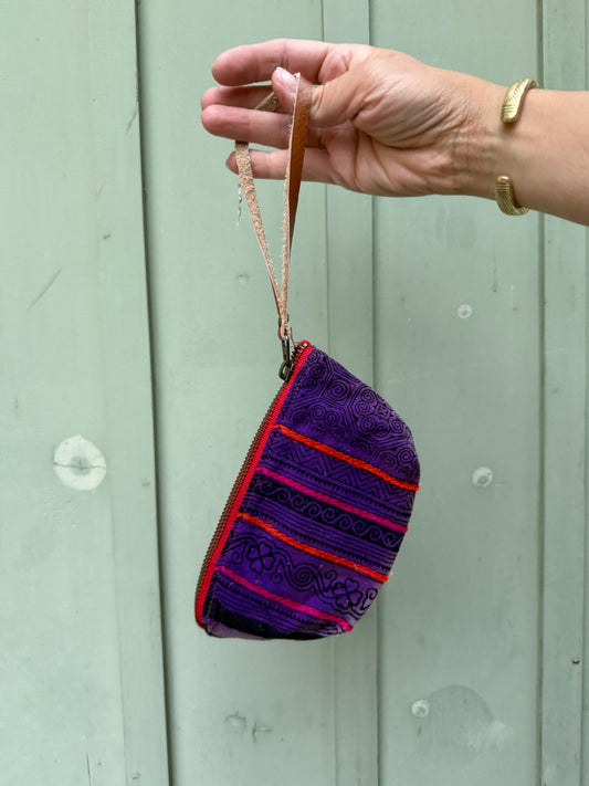Harlow Moon in Patong Purple with Brown Leather Wristlet