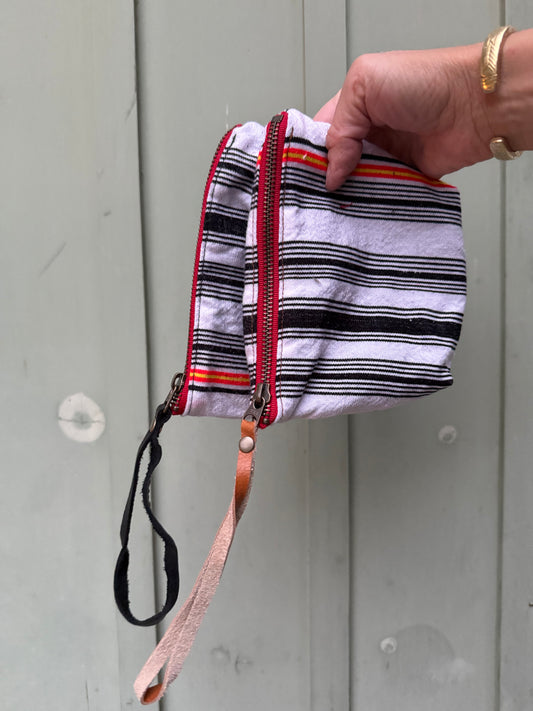 Harlow Moon in White Stripe with Brown Leather Wristlet