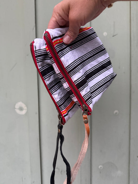 Harlow Moon in White Stripe with Black Leather Wristlet