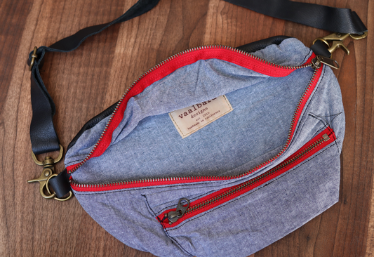 Fanny Pack- Chambray in Black Leather