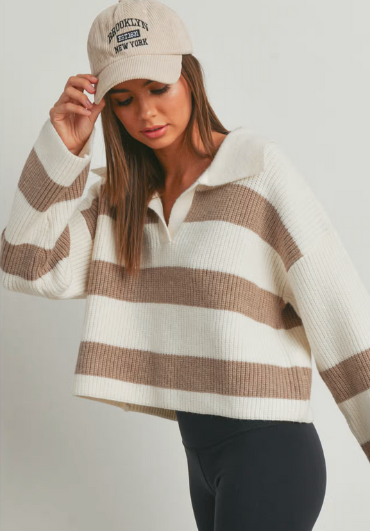 Buttermelon- Striped Wide Collar Sweater