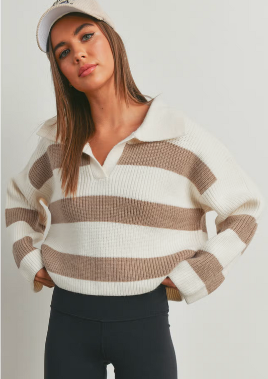 Buttermelon- Striped Wide Collar Sweater