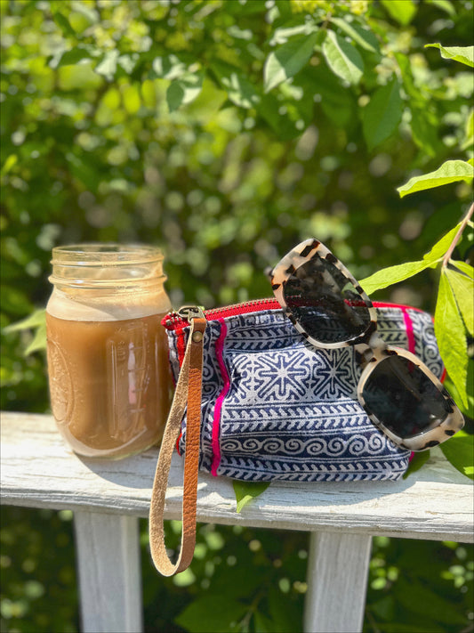 Harlow Moon in Stainglass with Brown Leather Wristlet