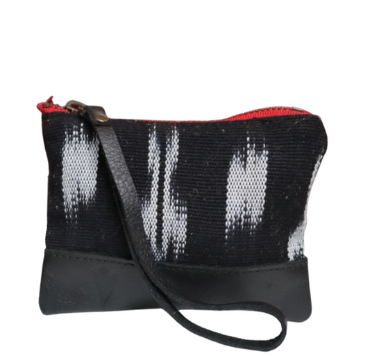 Ikat Coin Pouch in Black Leather