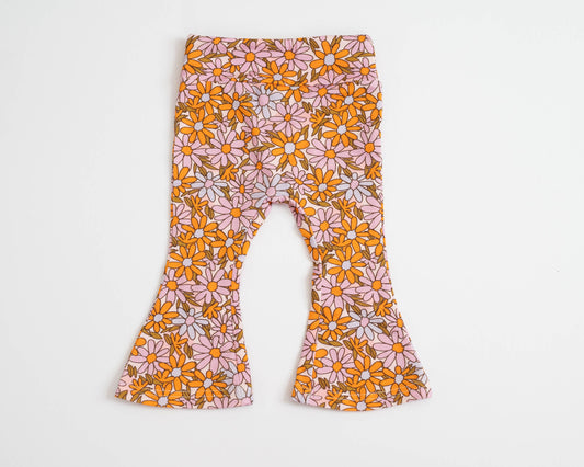 Spring Purple and Golden Daisy Bell Bottoms