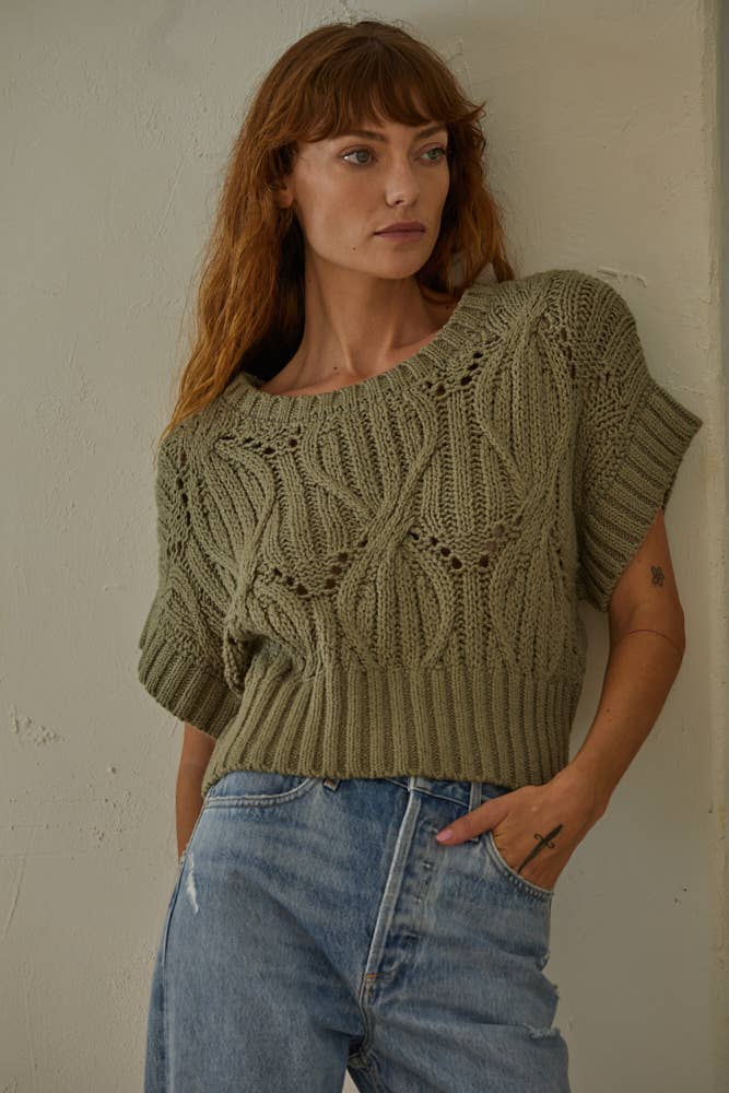 Knit Sweater Crochet Round Neck Short Sleeve Top