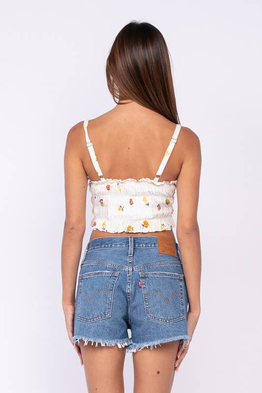 Floral Sleeveless Coreset Ruffle Crop Top