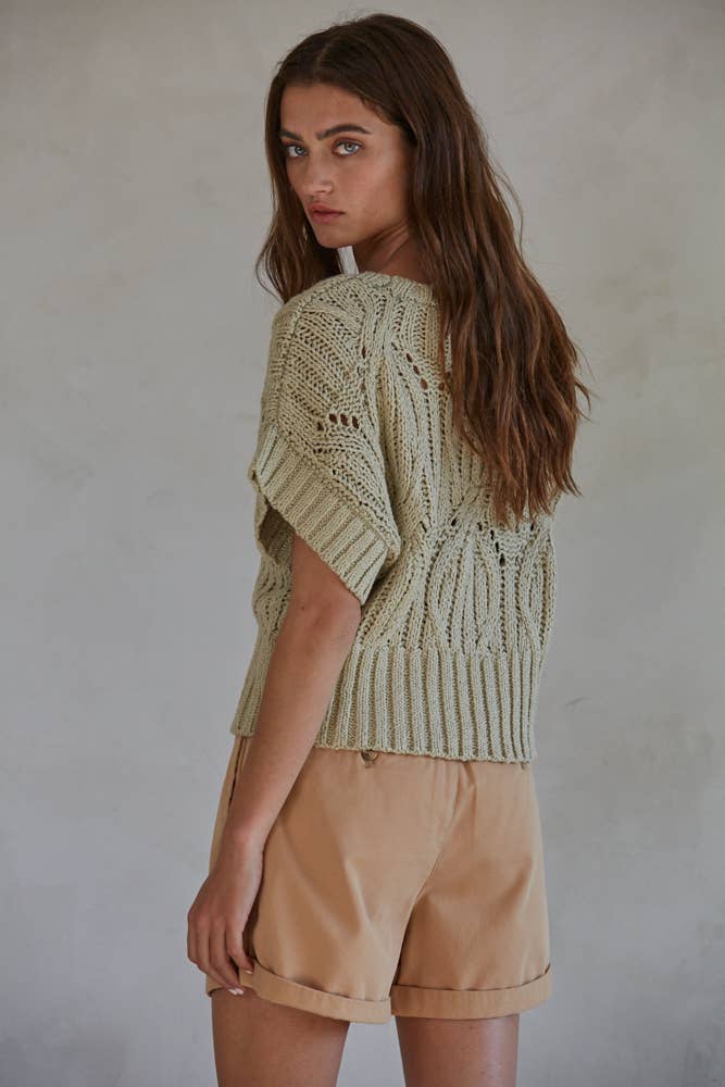 Knit Sweater Crochet Round Neck Short Sleeve Top