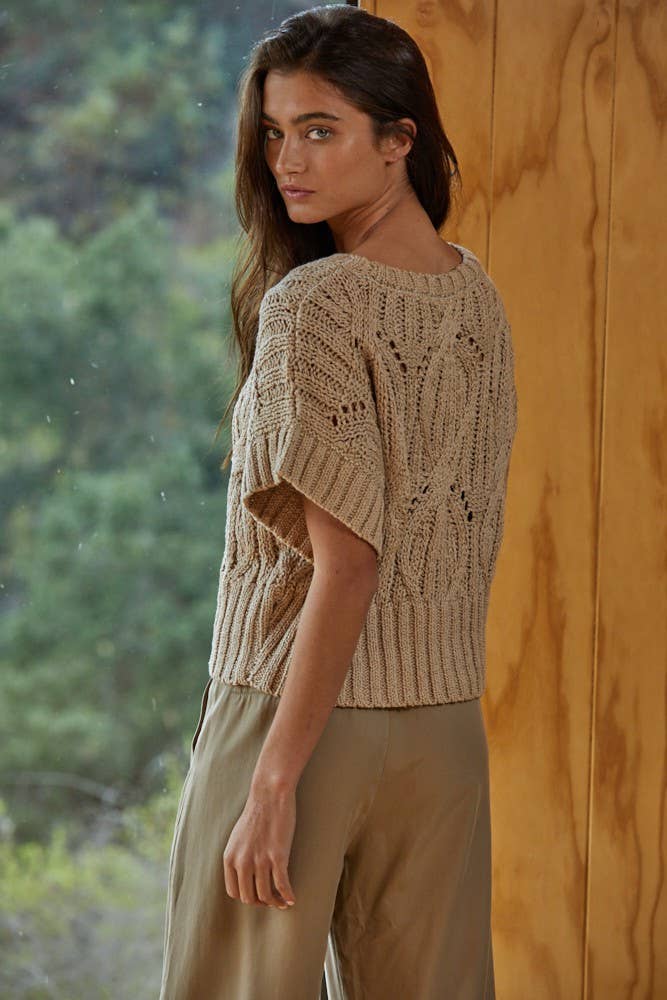 Knit Sweater Crochet Round Neck Short Sleeve Top