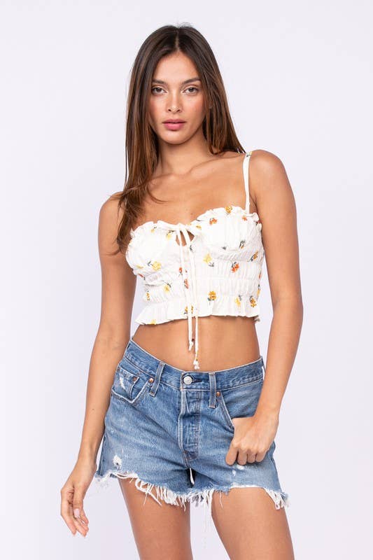 Floral Sleeveless Coreset Ruffle Crop Top