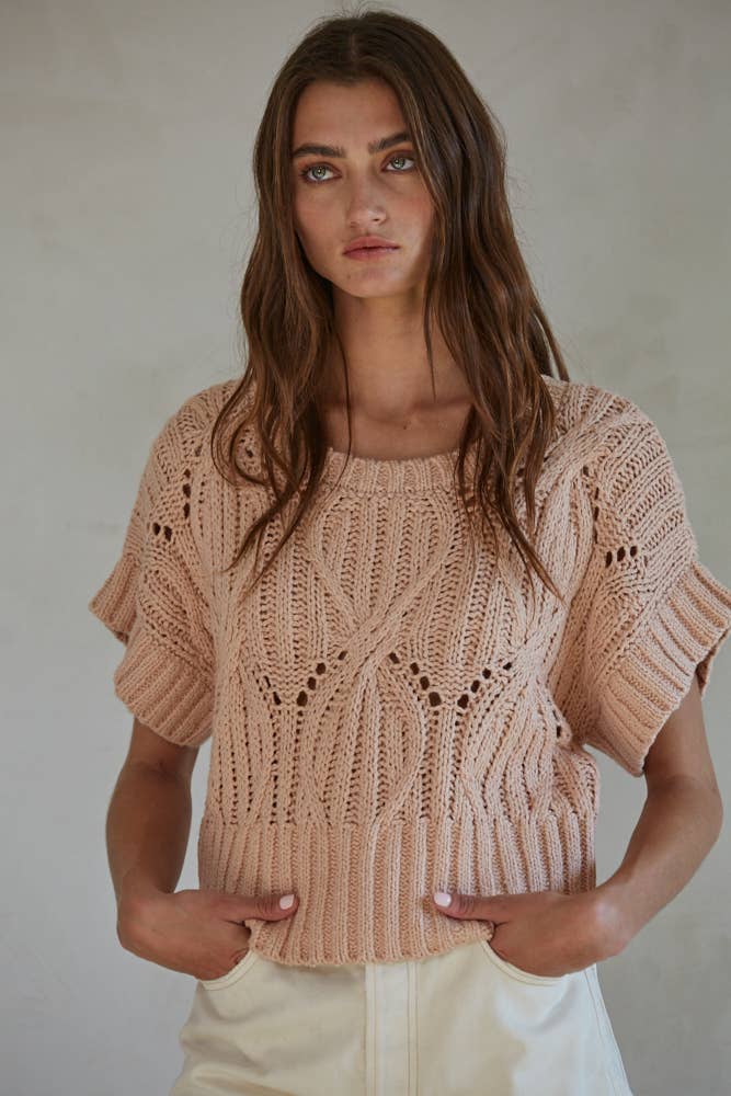 Knit Sweater Crochet Round Neck Short Sleeve Top