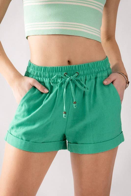 Linen Type Waistband Shorts - String Tie