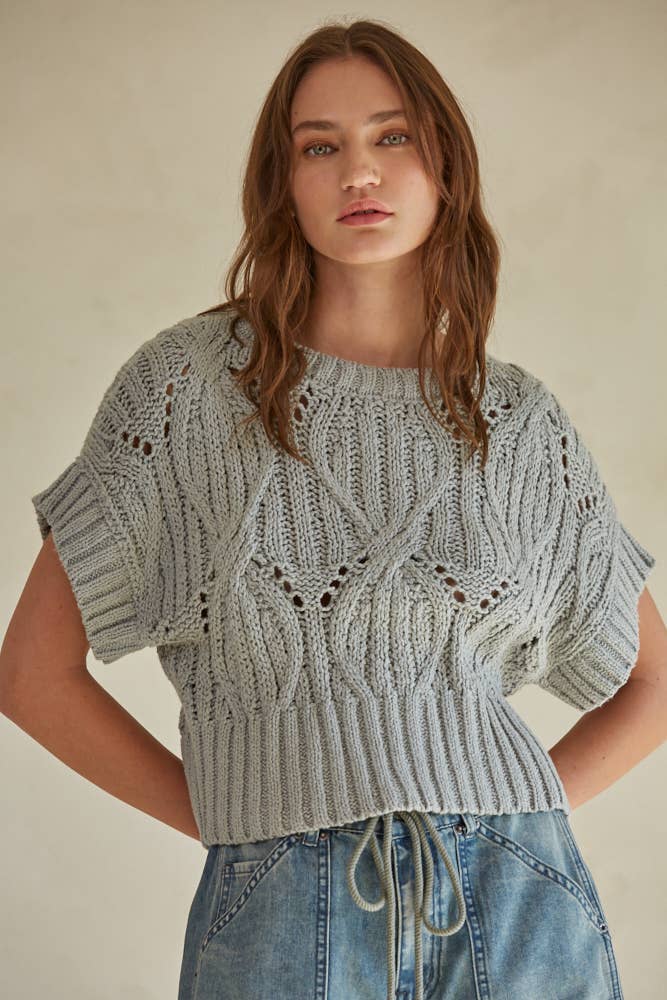 Knit Sweater Crochet Round Neck Short Sleeve Top