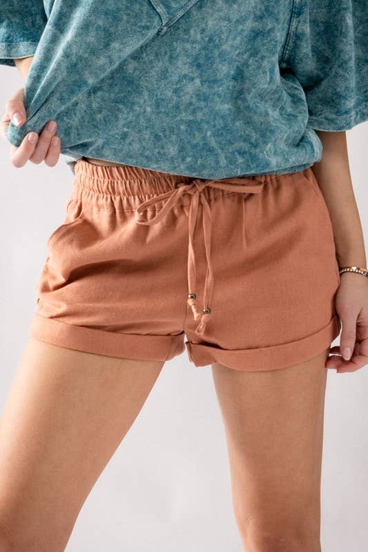 Linen Type Waistband Shorts - String Tie