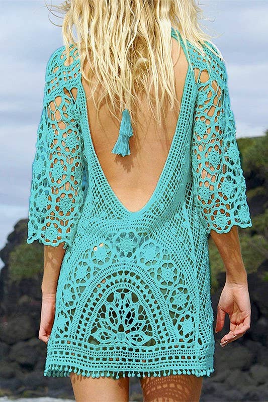 Backless Hollow out Crochet Beach Bikini Cover Up Dress
