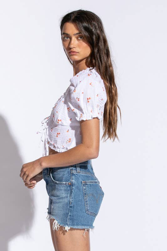 Floral Short SLeeve Ruffle Trim Crop