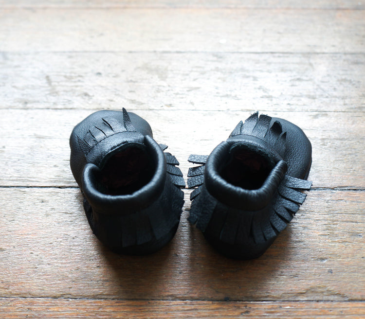 Baby Moccasins Black Leather