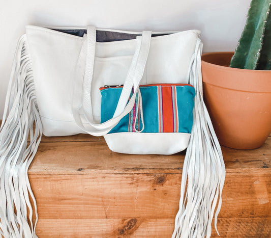 Joplin Fringe Tote in White Leather