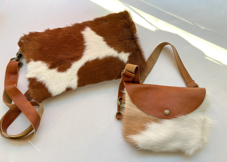 Long Clutch in Brown Fur leather with detachable strap