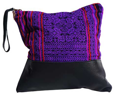 Patong Purple Large Clutch in Black Leather