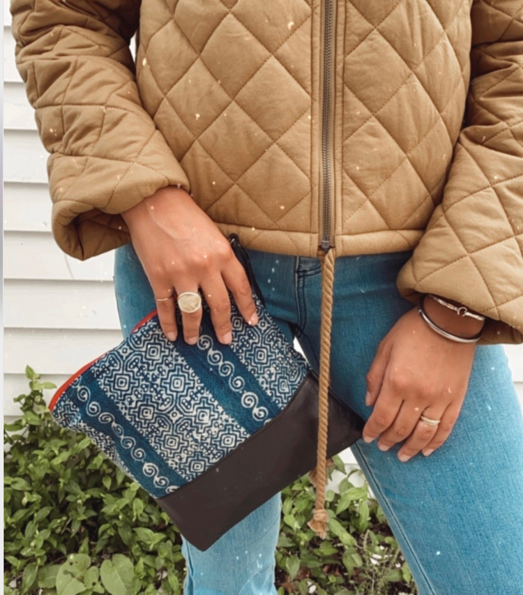 Blue Stainglass Clutch in Black Leather