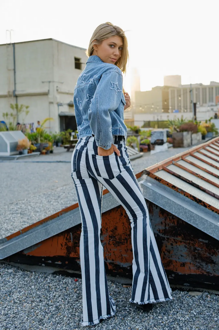 Bestto Striped Denim Flare