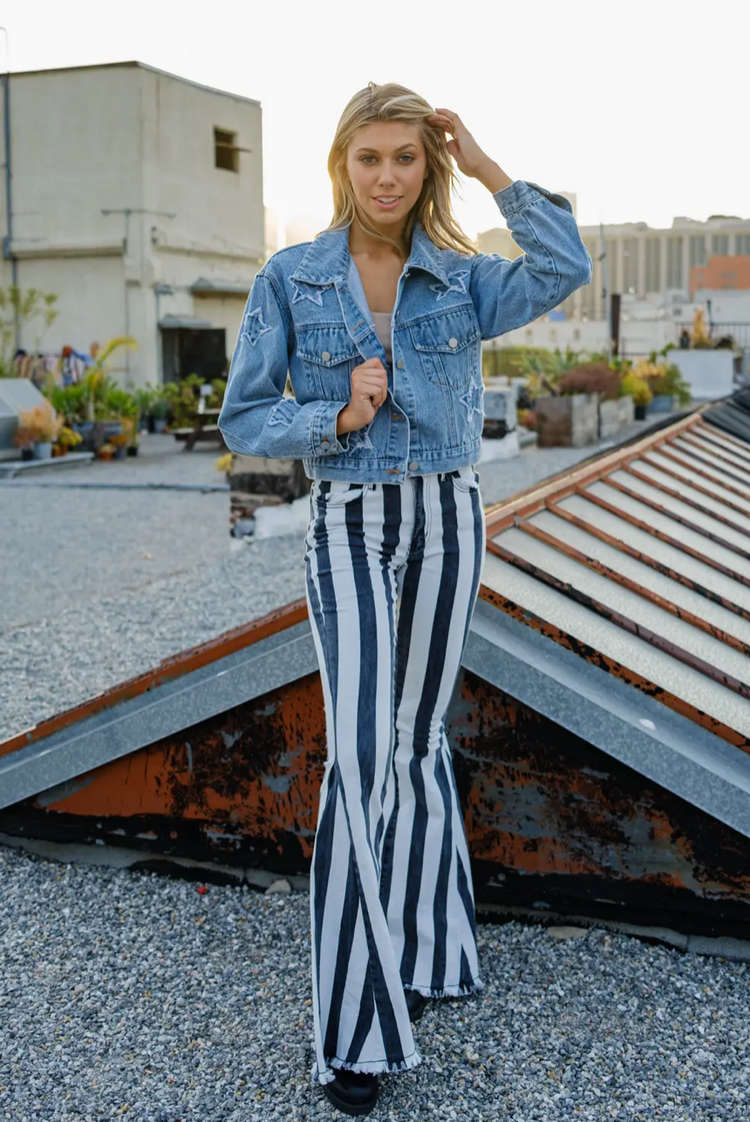 Striped denim 2025 bell bottoms