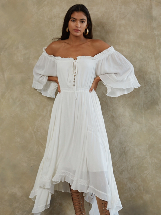 By Together- Three Quarter Sleeve Ruffle Maxi