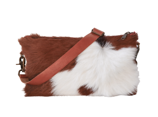 Long Clutch in Brown Fur leather with detachable strap
