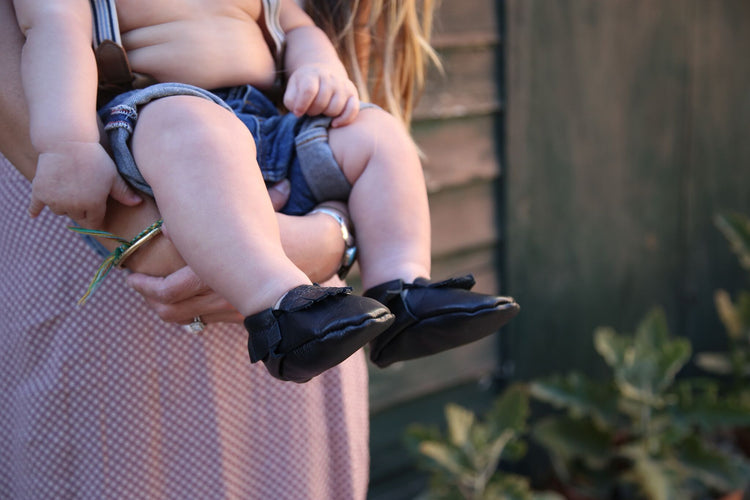 Baby Moccasins Black Leather