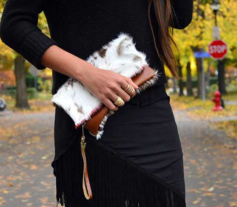 Fur Clutch Brown Leather