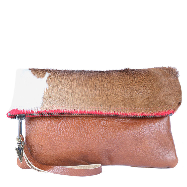 Fur Clutch Brown Leather