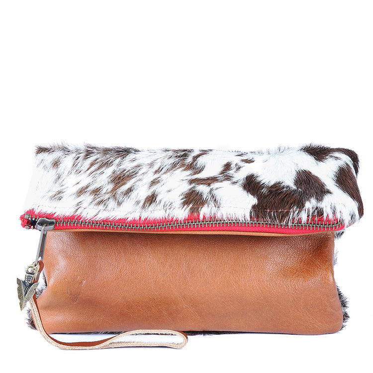 Fur Clutch Brown Leather