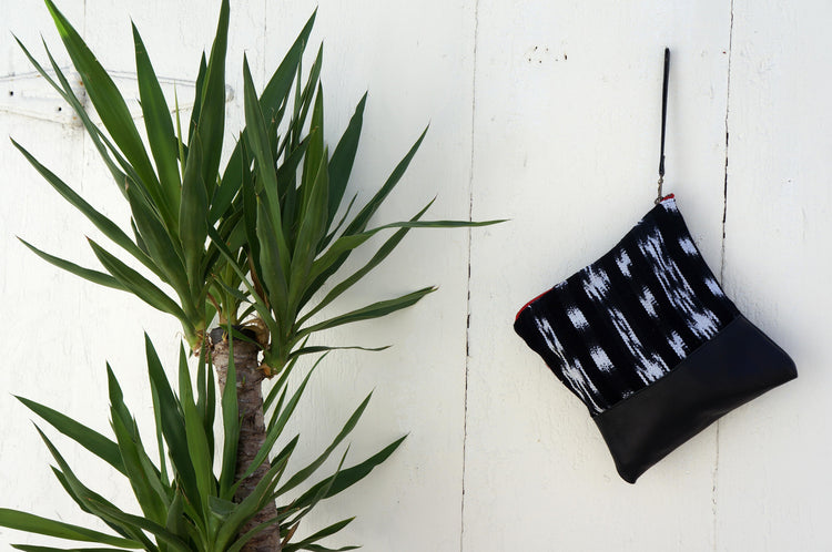 Ikat Clutch in Black Leather
